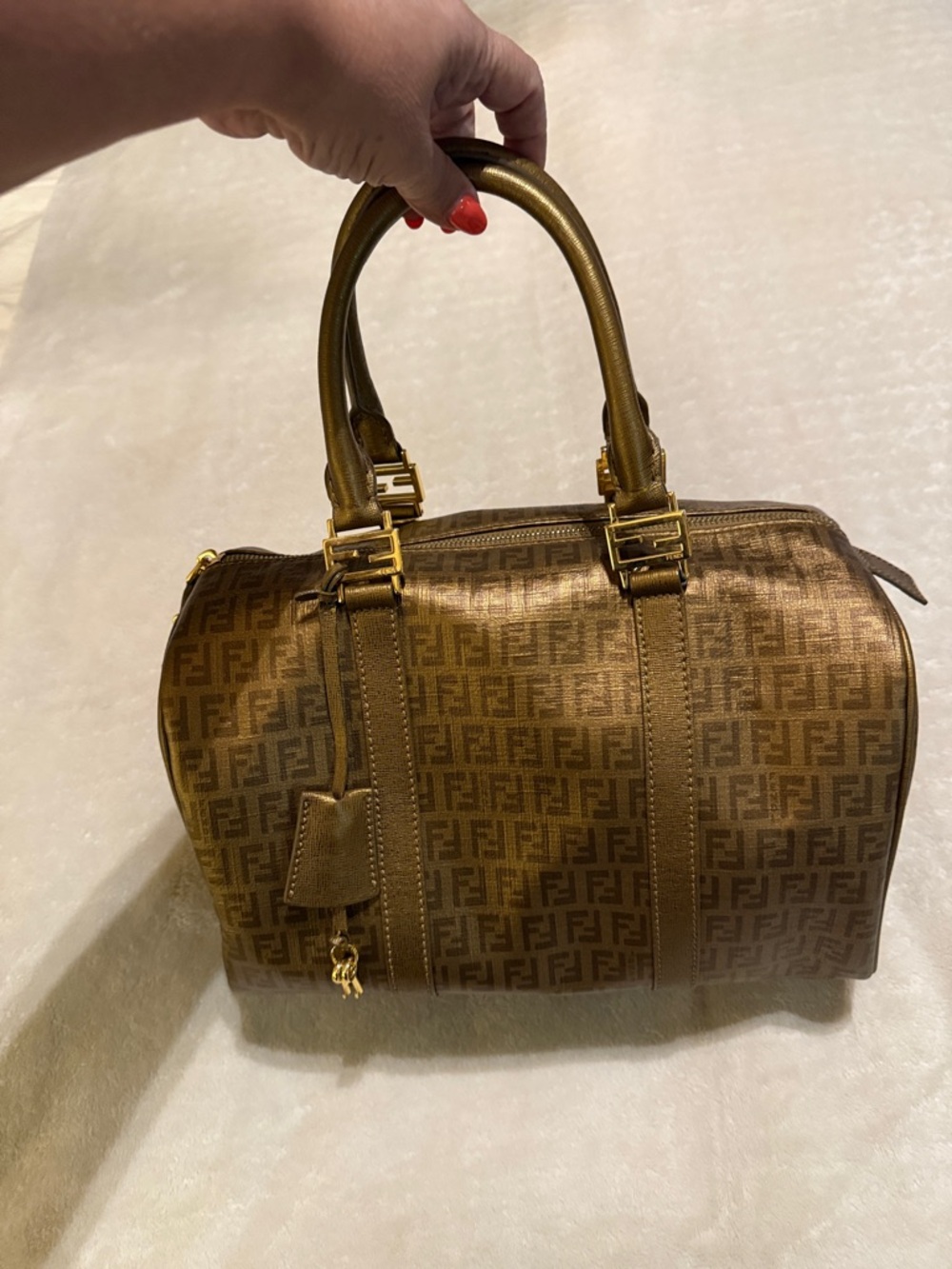 Fendi Bronze Metallic FF Zucca Satchel